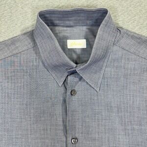 Brioni Shirt Mens L Blue Grey Striped Short Sleeve Button Down Made in Italy